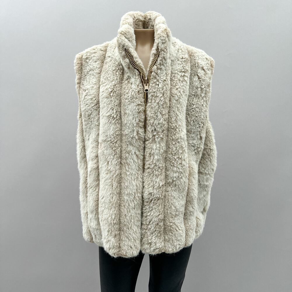 Olympia Vtg Vest Women M Tan Brown Faux Fur Full Zip Mob Streetwear